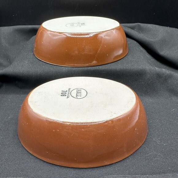 Set Of 2 Hall Small Oval Individual Bakers Brown White Oven Safe Vintage USA - Picture 6 of 12